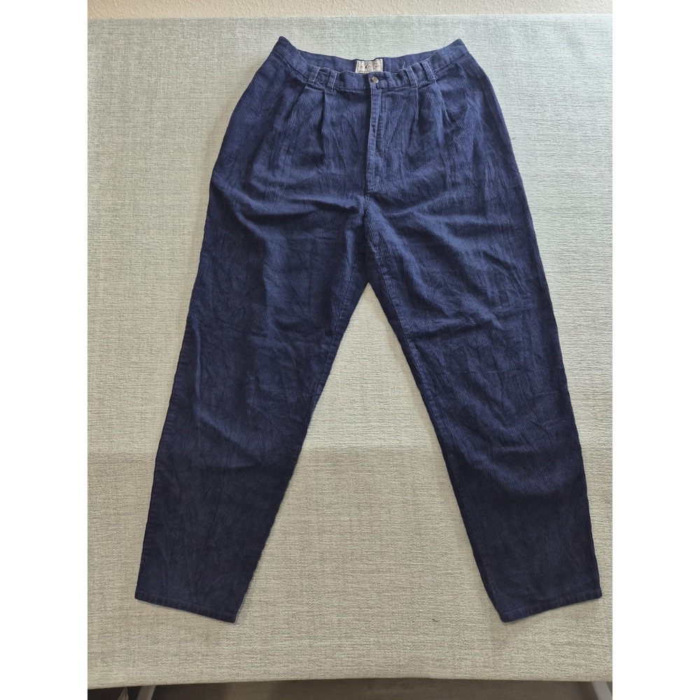 Bugle Boy Corduroy Pants Womens 16 Navy Blue Cotton Stretch Tapered Leg Casual
